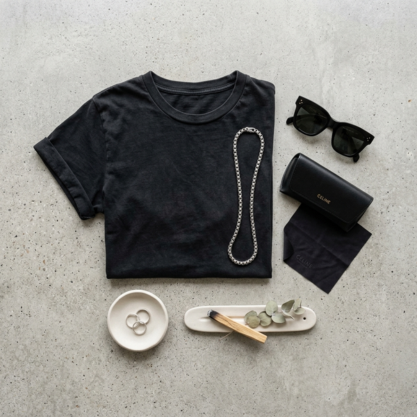 Luxury Flat Lay Folded T-Shirt Accessories Styling